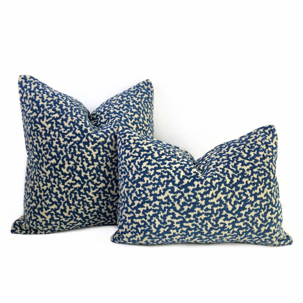 Kimball Navy Blue & Almond Abstract Squiggles Chenille Lumbar Pillow 12x18 12x20 12x24 14x20 16x26