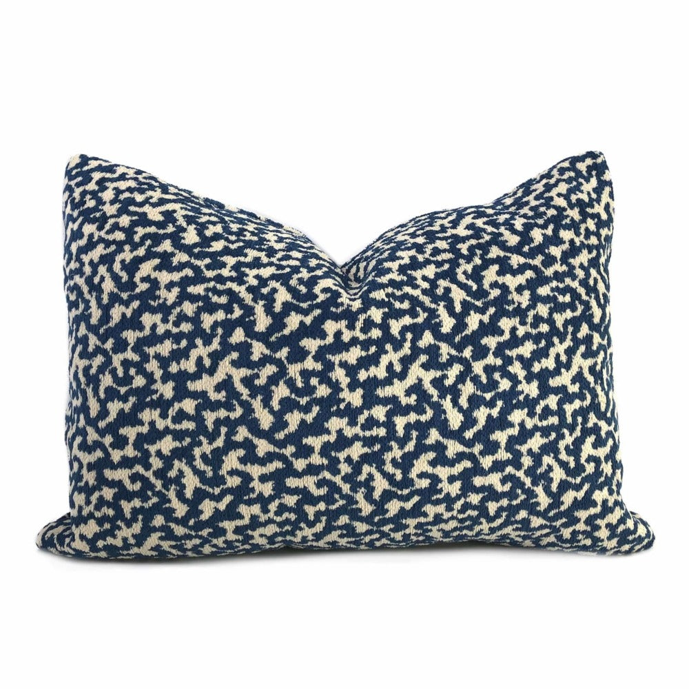 Kimball Navy Blue & Almond Abstract Squiggles Chenille Pillow Cover