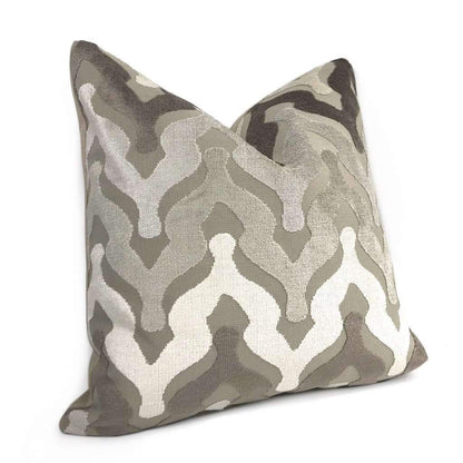 Kittredge Brown Beige Cream Cut Velvet Ogee Waves Pillow Cover Cushion Pillow Case Euro Sham 16x16 18x18 20x20 22x22 24x24 26x26 28x28 Lumbar Pillow 12x18 12x20 12x24 14x20 16x26 by Aloriam