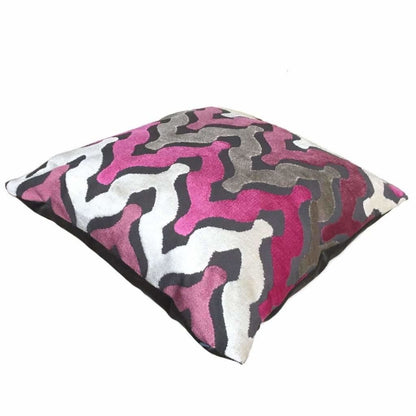 Designer Ogee Wave Magenta Pink Purple Gray Cream Cut Velvet Pillow Cover by Aloriam