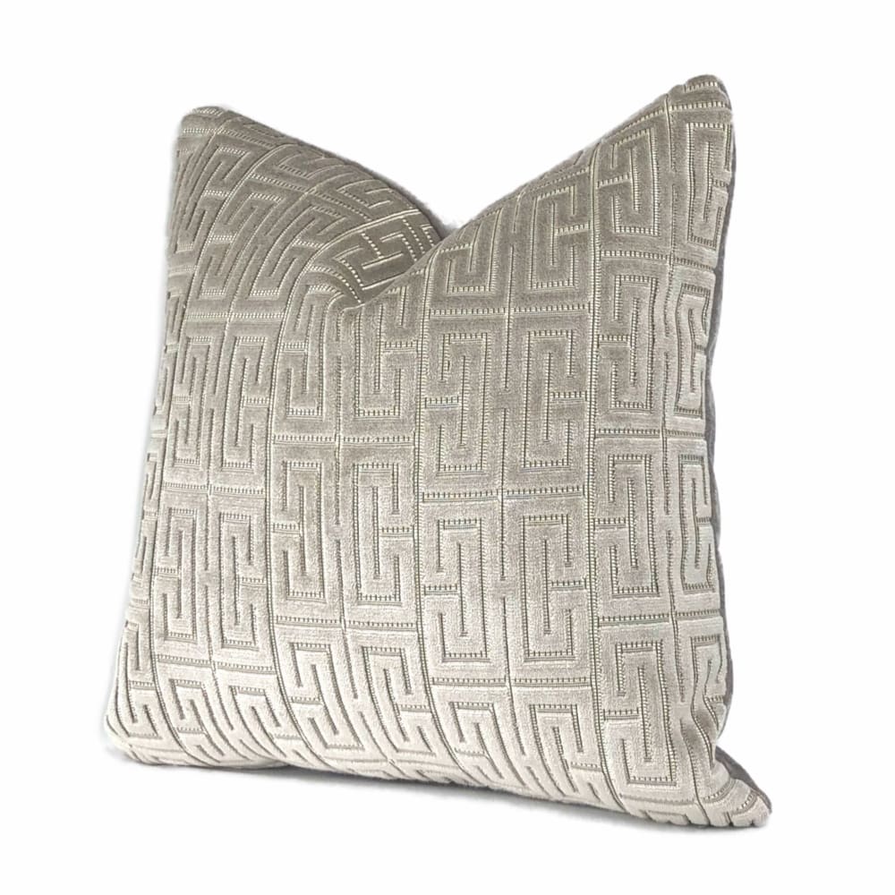 Knossos Mineral Gray Greek Key Cut Velvet Pillow Cover - Aloriam