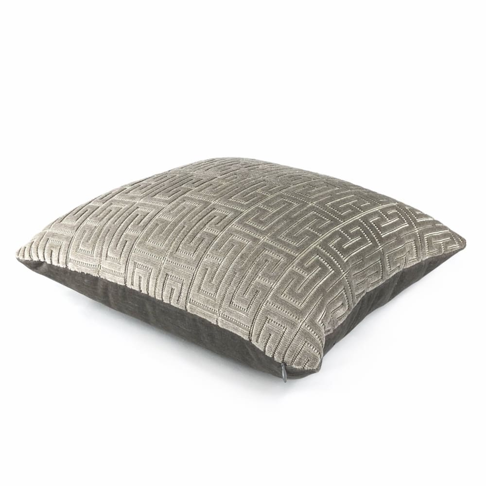 Knossos Mineral Gray Greek Key Cut Velvet Pillow Cover - Aloriam