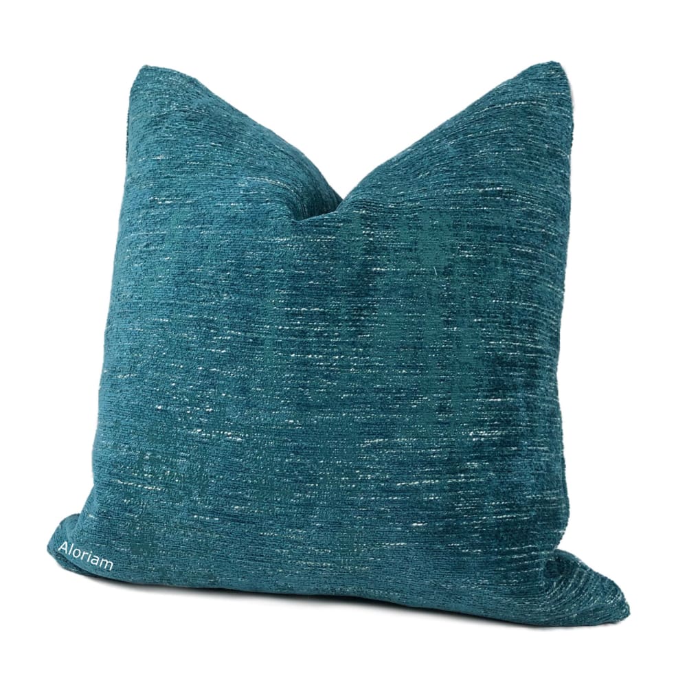 Knox Peacock Teal Slub Textured Chenille Pillow Cover - Aloriam