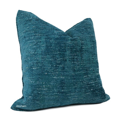 Knox Peacock Teal Slub Textured Chenille Pillow Cover - Aloriam