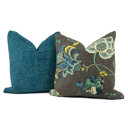 Knox Peacock Teal Slub Textured Chenille Pillow Cover - Aloriam