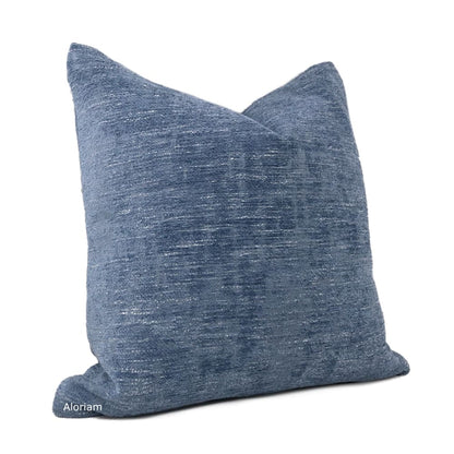 Knox Stonewash Blue Slub Textured Chenille Pillow Cover - Aloriam