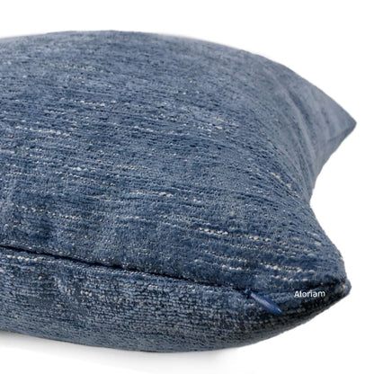 Knox Stonewash Blue Slub Textured Chenille Pillow Cover - Aloriam