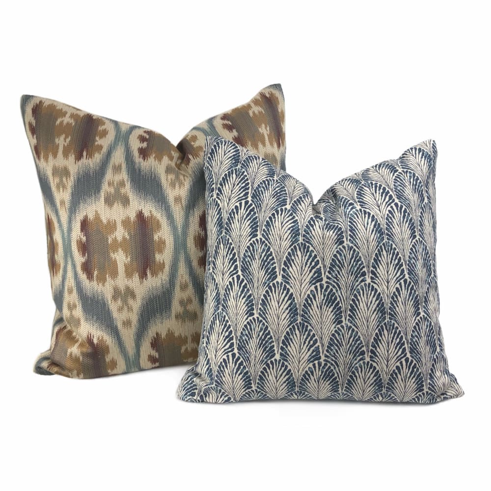 Kravet 32548.516 Ikat Southwest Motif Slate Blue Tan Beige Brown Pillow Cover - Aloriam