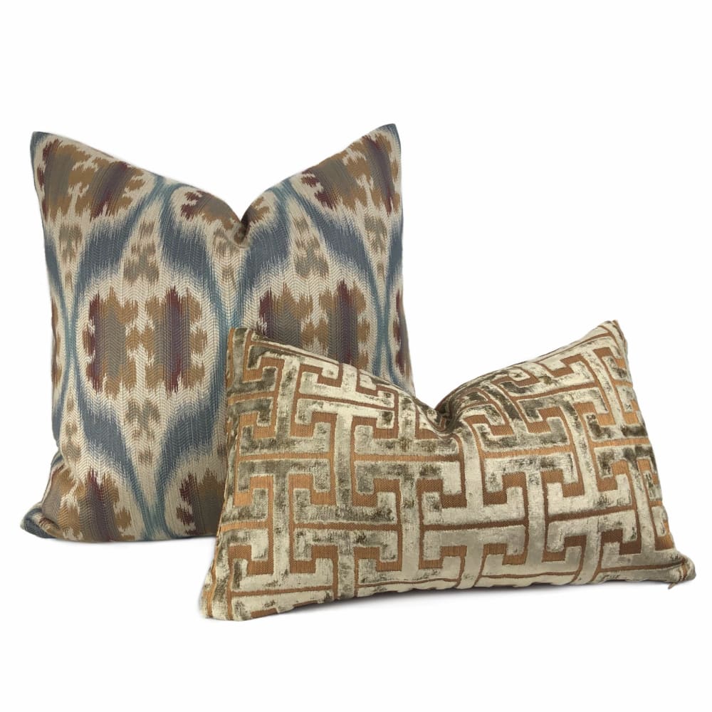 Kravet 32548.516 Ikat Southwest Motif Slate Blue Tan Beige Brown Pillow Cover - Aloriam