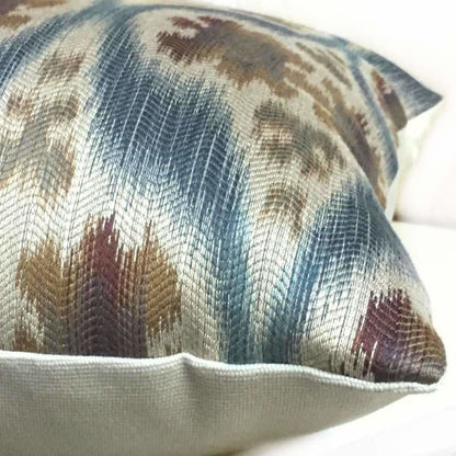 Kravet 32548.516 Ikat Southwest Motif Slate Blue Tan Beige Brown Pillow Cover - Aloriam