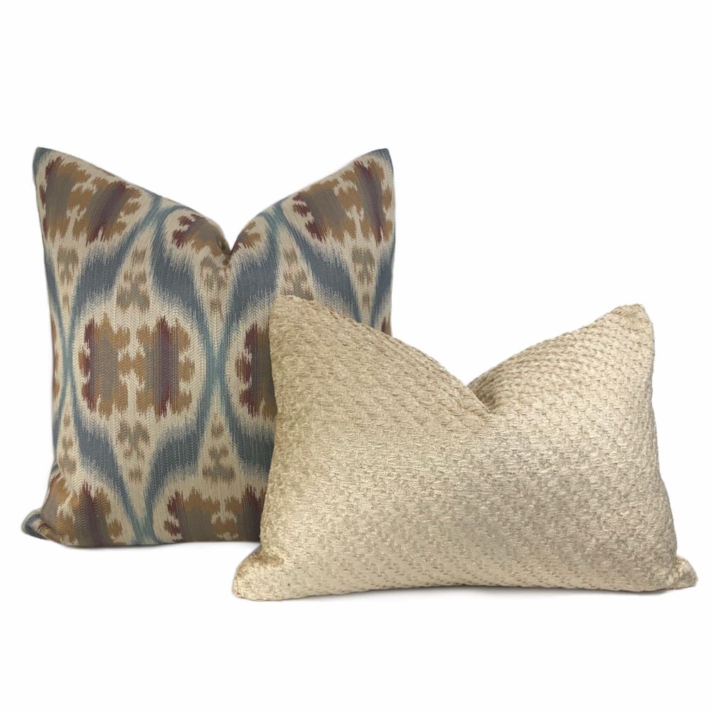 Kravet 32548.516 Ikat Southwest Motif Slate Blue Tan Beige Brown Pillow Cover - Aloriam