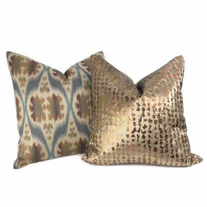 Kravet 32548.516 Ikat Southwest Motif Slate Blue Tan Beige Brown Pillow Cover - Aloriam