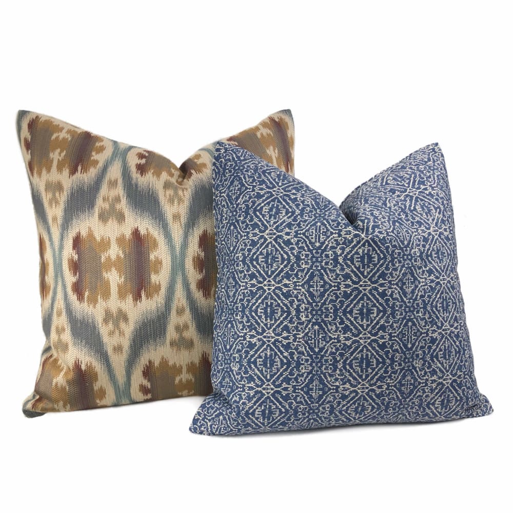 Kravet 32548.516 Ikat Southwest Motif Slate Blue Tan Beige Brown Pillow Cover - Aloriam