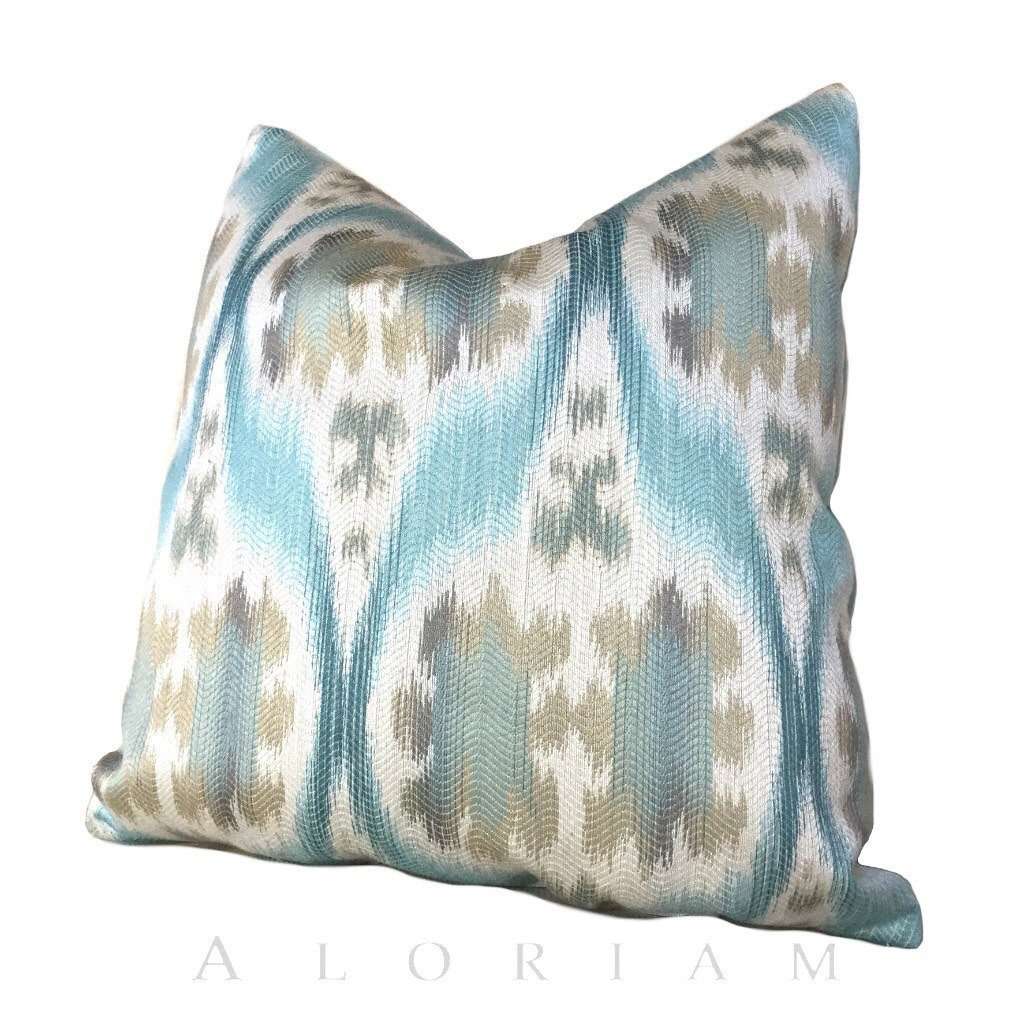 Kravet 32548.1635 Ikat Southwest Motif Aqua Blue Beige Pillow Cushion Cover