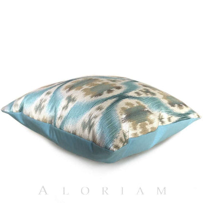 Kravet 32548.1635 Ikat Southwest Motif Aqua Blue Beige Pillow Cushion Cover