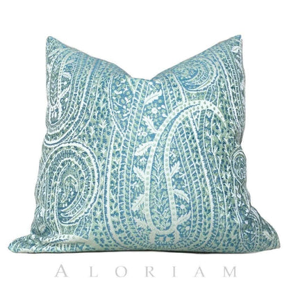 Kravet Blue Green Cream Paisley Floral Pattern Pillow Cushion Zipper Cover Cushion Pillow Case Euro Sham 16x16 18x18 20x20 22x22 24x24 26x26 28x28 Lumbar Pillow 12x18 12x20 12x24 14x20 16x26 by Aloriam