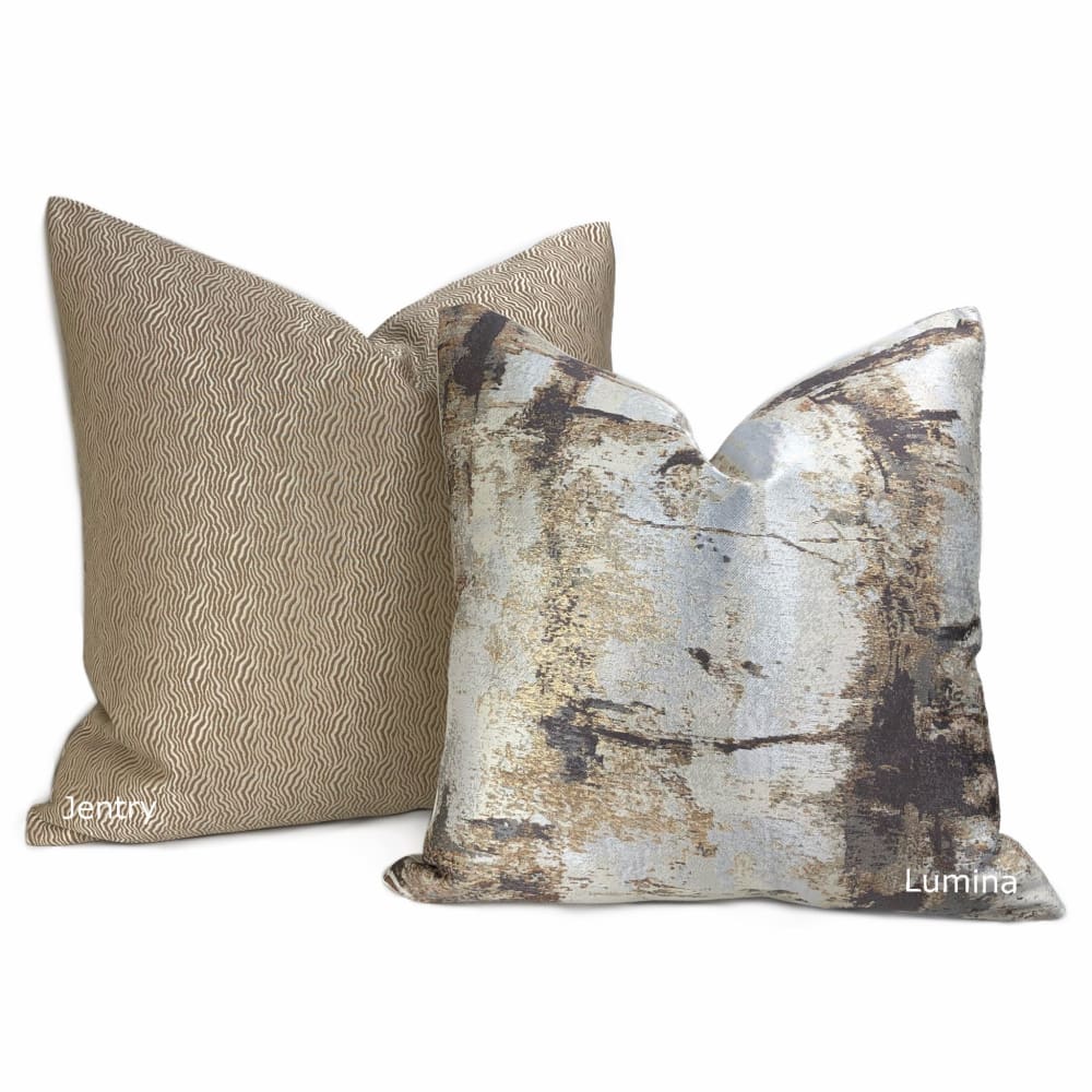 Kravet Candice Olson Abstract Wavy Lines Silvery Beige Taupe Throw Pillow Cushion Cover (Jentry fabric) - Aloriam