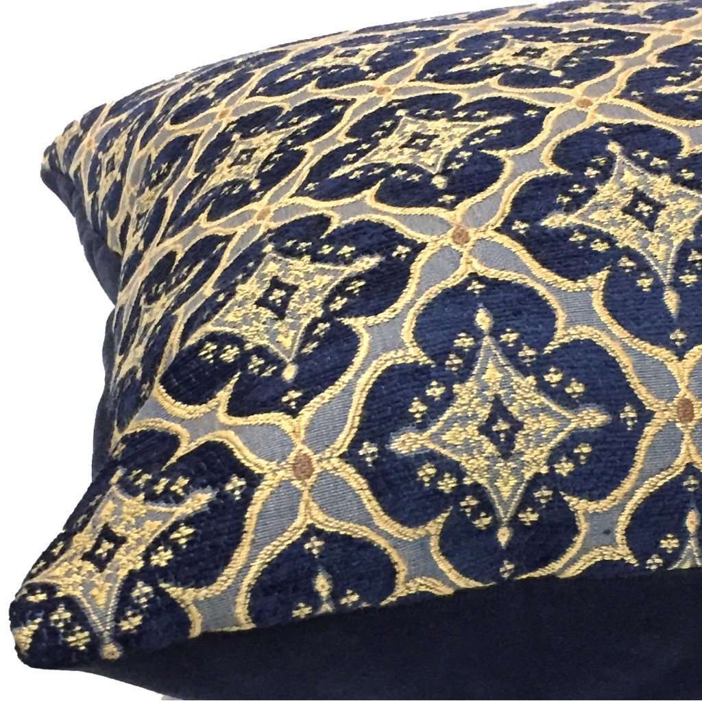 Kravet Couture Ornament Accent Indigo Navy Blue Gold Geometric Diamond Tile Pillow Cover by Aloriam