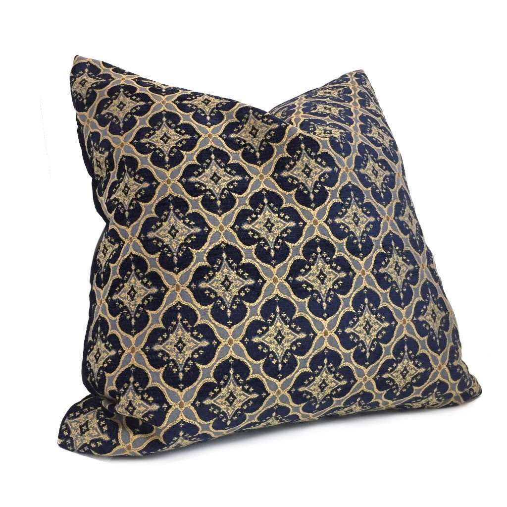 Aloriam Kravet Couture Ornament Accent Navy Blue Gold Geometric Diamond Tile Pillow Cover Fits 16x16 Insert 15.5x15.5 Cover