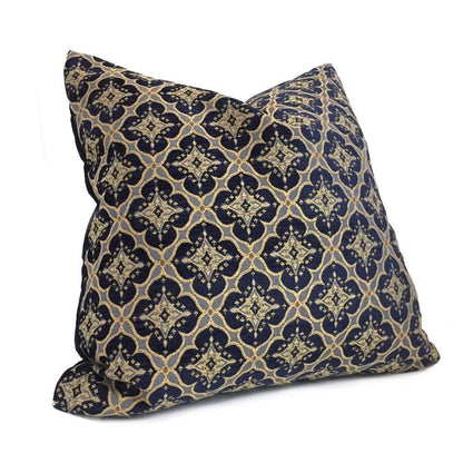 Kravet Couture Ornament Accent Indigo Navy Blue Gold Geometric Diamond Tile Pillow Cover by Aloriam