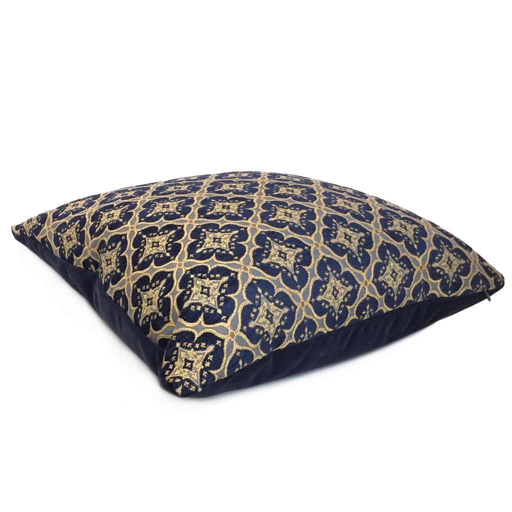 Kravet Couture Ornament Accent Indigo Navy Blue Gold Geometric Diamond Tile Pillow Cover by Aloriam