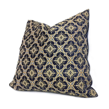 Kravet Couture Ornament Accent Indigo Navy Blue Gold Geometric Diamond Tile Pillow Cover by Aloriam