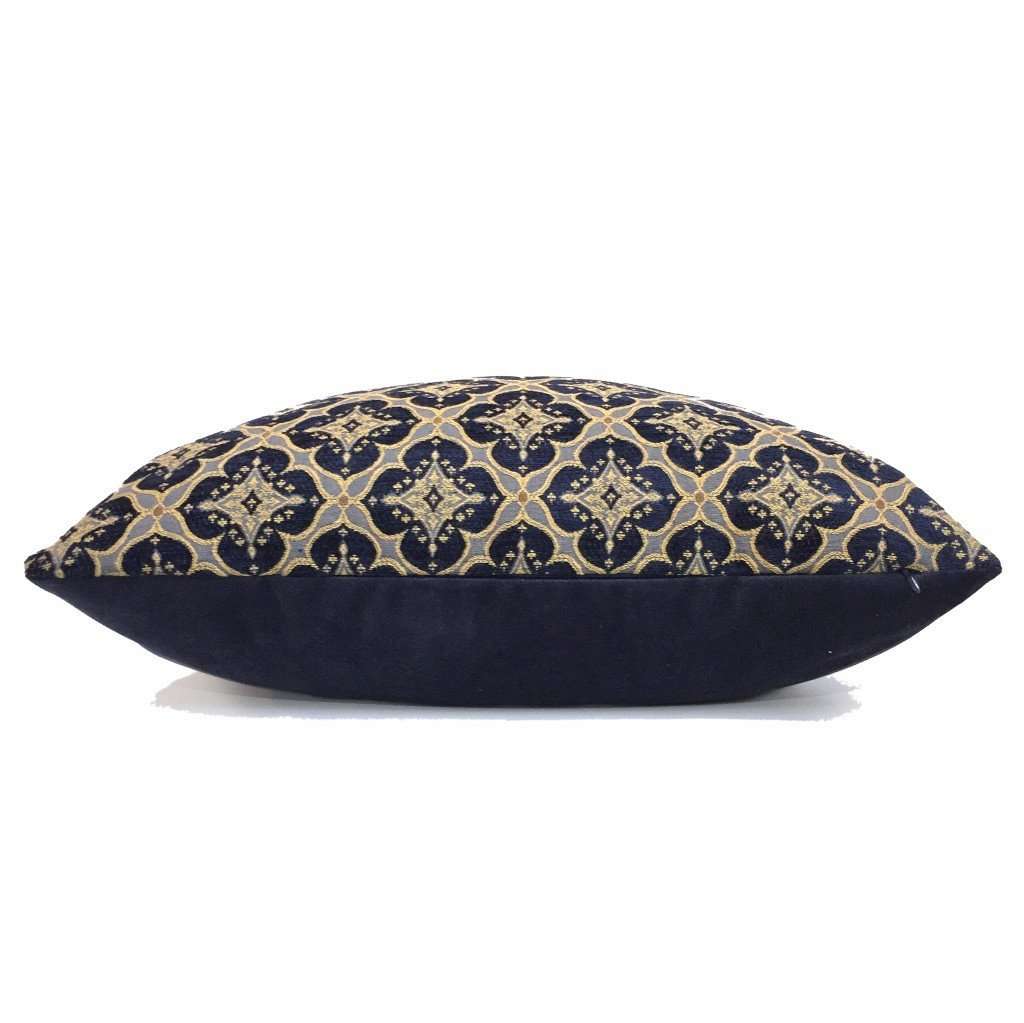 Kravet Couture Ornament Accent Indigo Navy Blue Gold Geometric Diamond Tile Pillow Cover by Aloriam