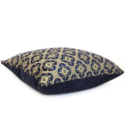 Kravet Couture Ornament Accent Indigo Navy Blue Gold Geometric Diamond Tile Pillow Cover by Aloriam