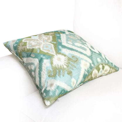 Kravet Ikat Southwest Ethnic Pattern Aqua Green Blue Beige Throw Pillow 16x16 18x18 20x20 22x22