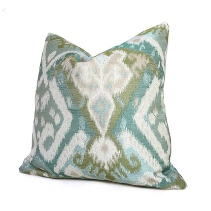 Kravet Ikat Southwest Ethnic Pattern Aqua Green Blue Beige Pillow Cover