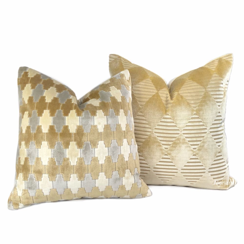 Kravet Kebir Sand Geometric Tile Velvet Pillow Cover - Aloriam