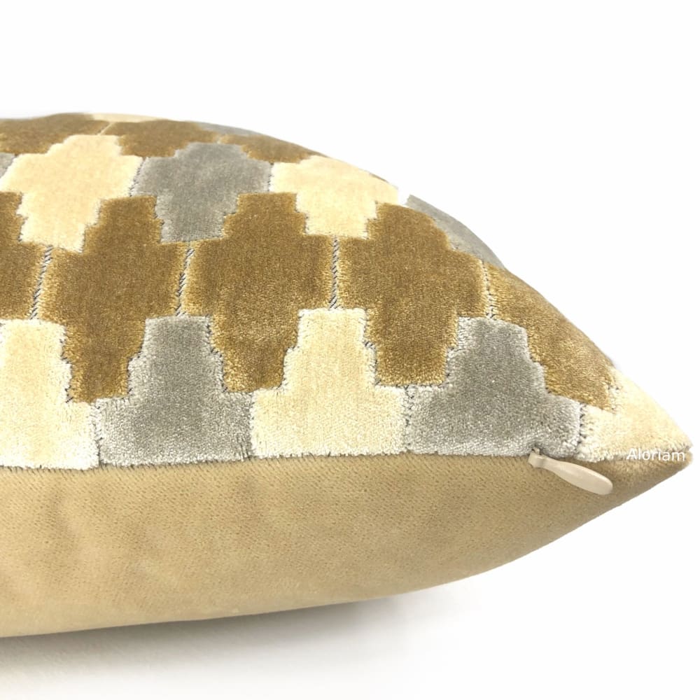 Kravet Kebir Sand Geometric Tile Velvet Pillow Cover - Aloriam