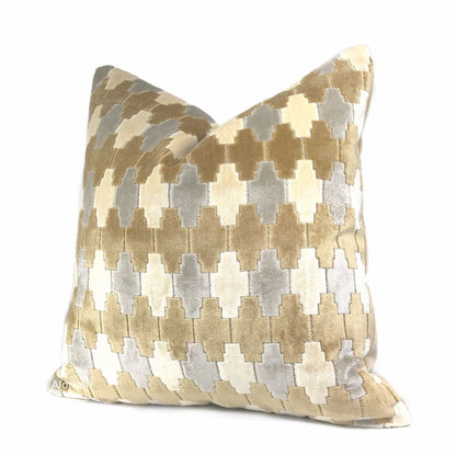 Kravet Kebir Sand Geometric Tile Velvet Pillow Cover - Aloriam