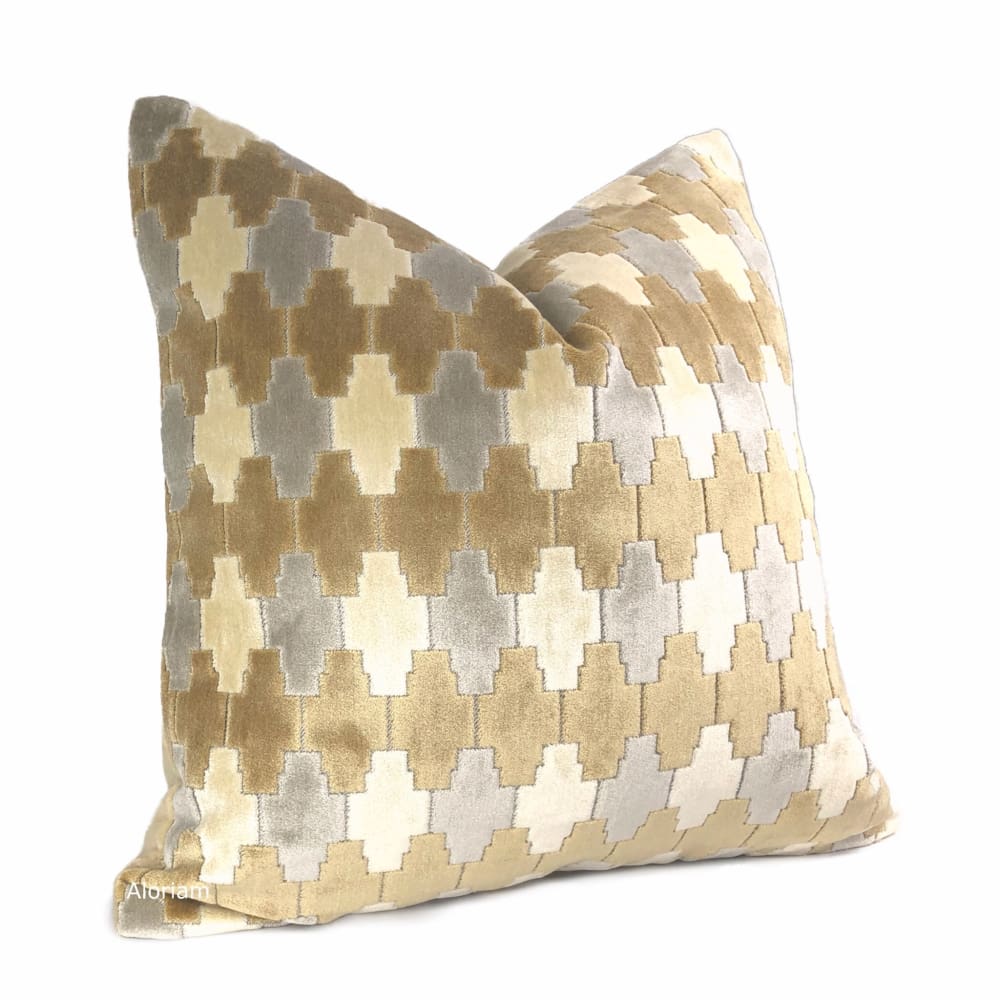 Kravet Kebir Sand Geometric Tile Velvet Pillow Cover - Aloriam