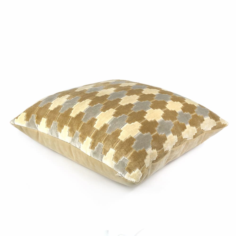 Kravet Kebir Sand Geometric Tile Velvet Pillow Cover - Aloriam