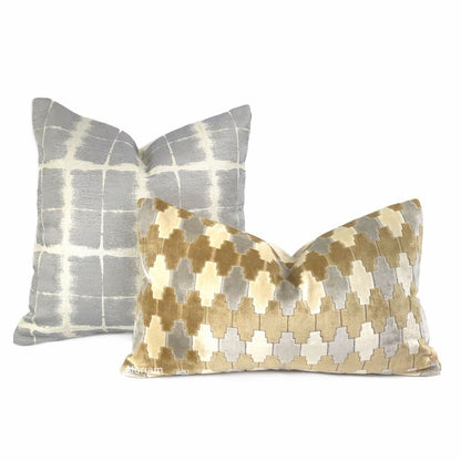 Kravet Kebir Sand Geometric Tile Velvet Pillow Cover - Aloriam