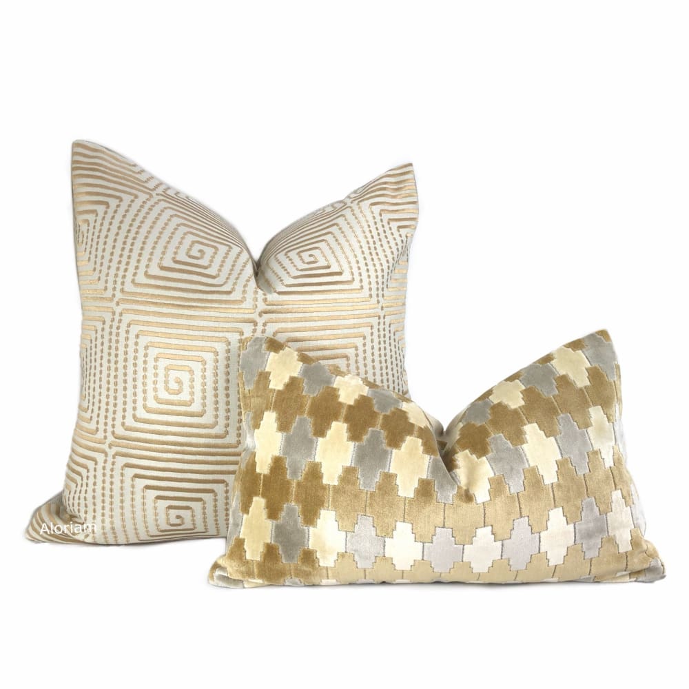 Kravet Kebir Sand Geometric Tile Velvet Pillow Cover - Aloriam