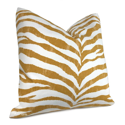 Kravet Limpopo Ochre Gold White Tiger Stripe Pillow Cover - Aloriam