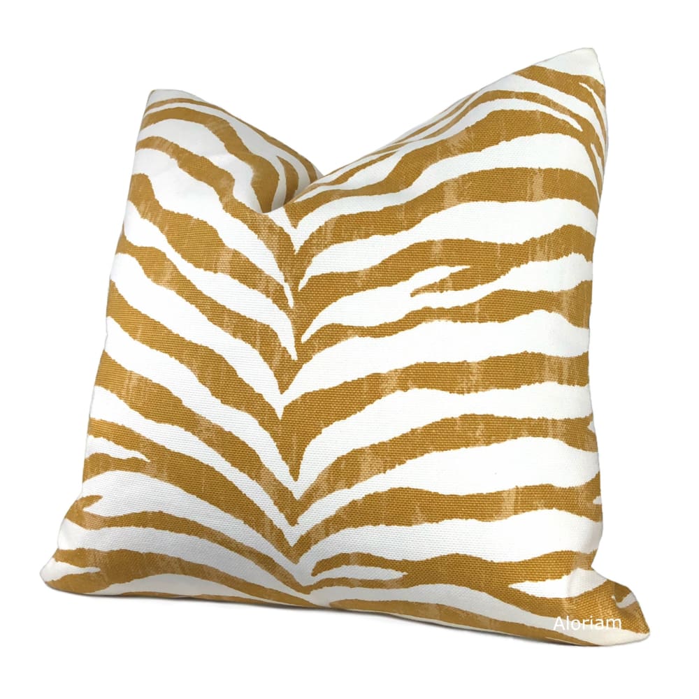 Kravet Limpopo Ochre Gold White Tiger Stripe Pillow Cover - Aloriam