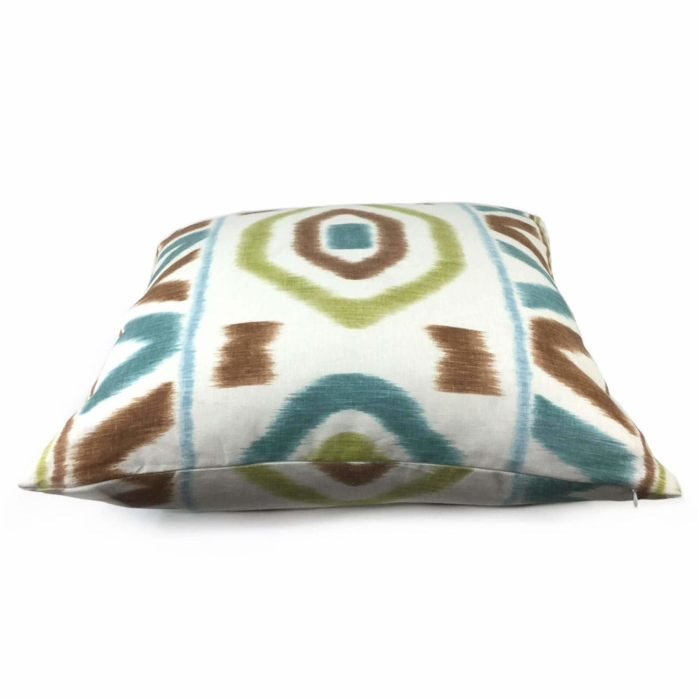 Thom Filicia Designer Linen Throw Pillow in Lime Green, Brown and Turquoise 