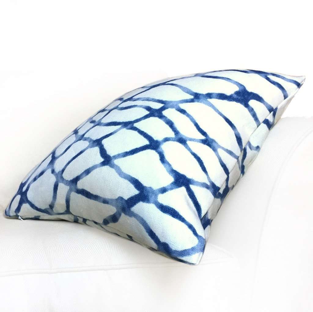 Kravet Waterpolo River Blue White Jeffrey Alan Marks Designer Linen Pillow Cover by Aloriam