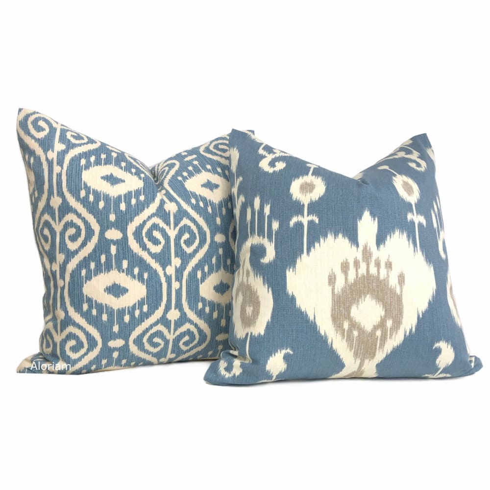 Kubla Denim Blue Cream Ikat Ethnic Print Pillow Cover - Aloriam