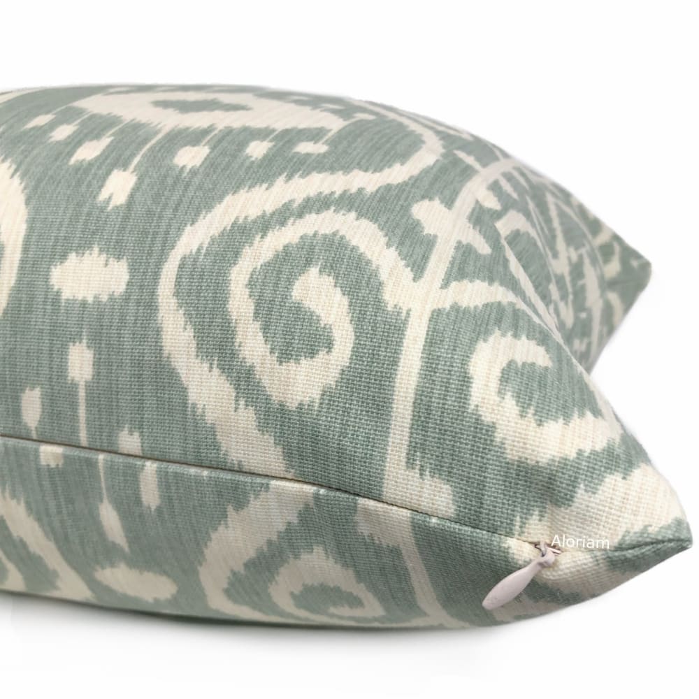 Kubla Spa Green Cream Ikat Ethnic Print Pillow Cover - Aloriam