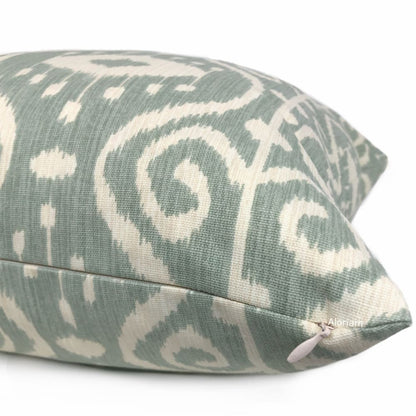 Kubla Spa Green Cream Ikat Ethnic Print Pillow Cover - Aloriam