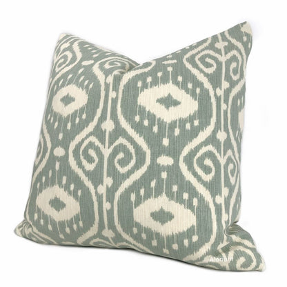 Kubla Spa Green Cream Ikat Ethnic Print Pillow Cover - Aloriam