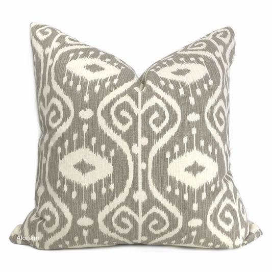 Kubla Stone Gray Cream Ikat Ethnic Print Pillow Cover - Aloriam