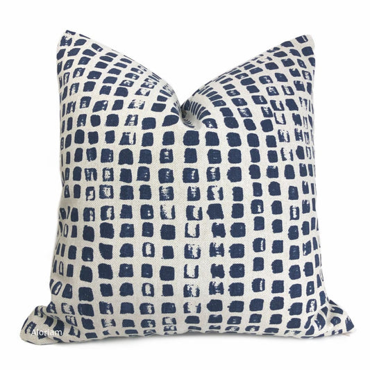 Langley Navy Blue Modern Block Print Pillow Cover - Aloriam