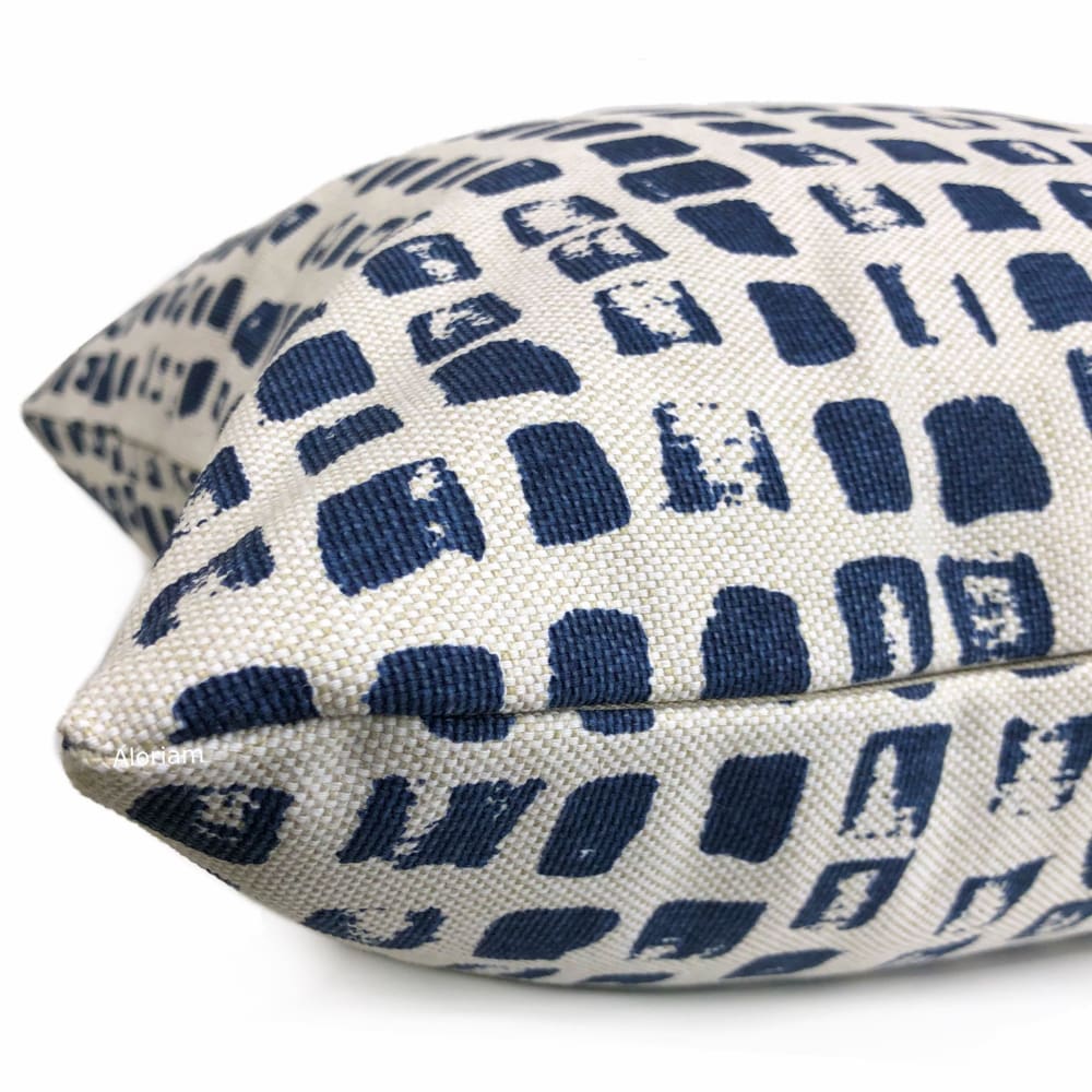 Langley Navy Blue Modern Block Print Pillow Cover - Aloriam