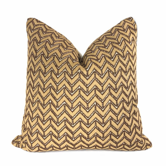 Lee Jofa Camel Beige Chevron Velvet Pillow Cover - Aloriam