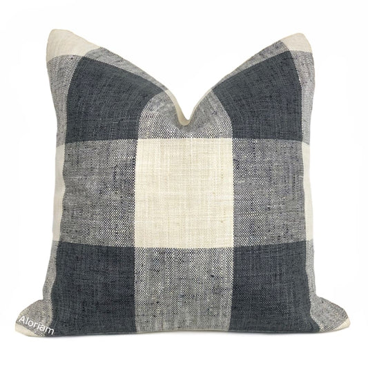 Lewis Charcoal Gray Cream Buffalo Plaid Checks Pillow Cover - Aloriam